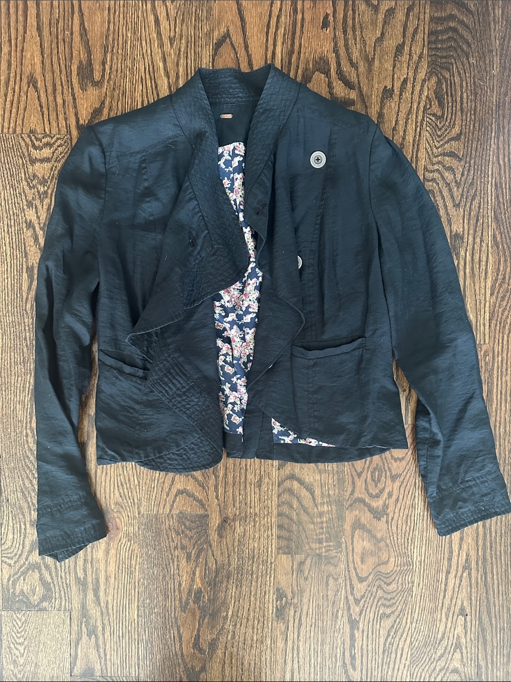 Free People Black Ruffle-Front Blazer